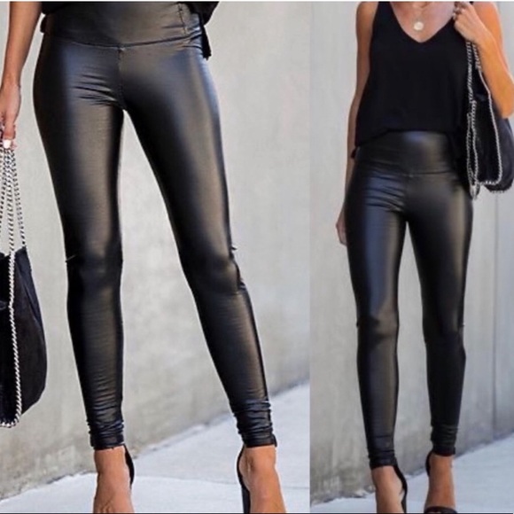 Private Label Pants - 💋FIRM💋LAST (S) - Slick Black Faux Leather Leggings